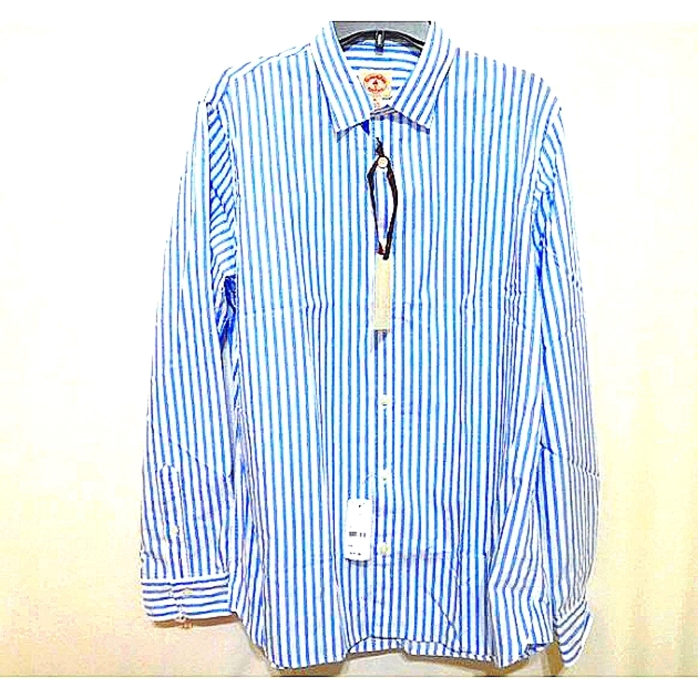 Brooks Bros Men Nine to Nine Wide Shirt Extra Large XL NEW Blue White Striped